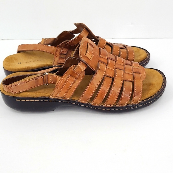 Naturalizer 10W Tan brown slip on velcro heel strap sandals cute summer vacation - Picture 2 of 5